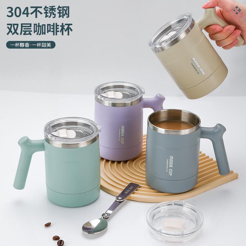 304不锈钢马克杯便携带盖办公室茶杯双层防烫咖啡杯500ml保温水杯