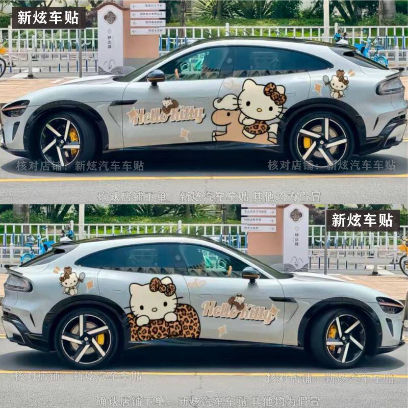 适用小米YU7 SU7车贴Hello Kitty凯蒂猫卡通可爱车身装饰彩绘定制