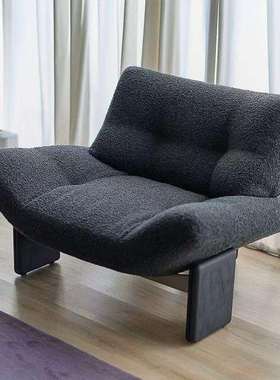 轻奢休闲Emmi埃米皮艺布艺白蜡木沙发椅客厅家用单人实木