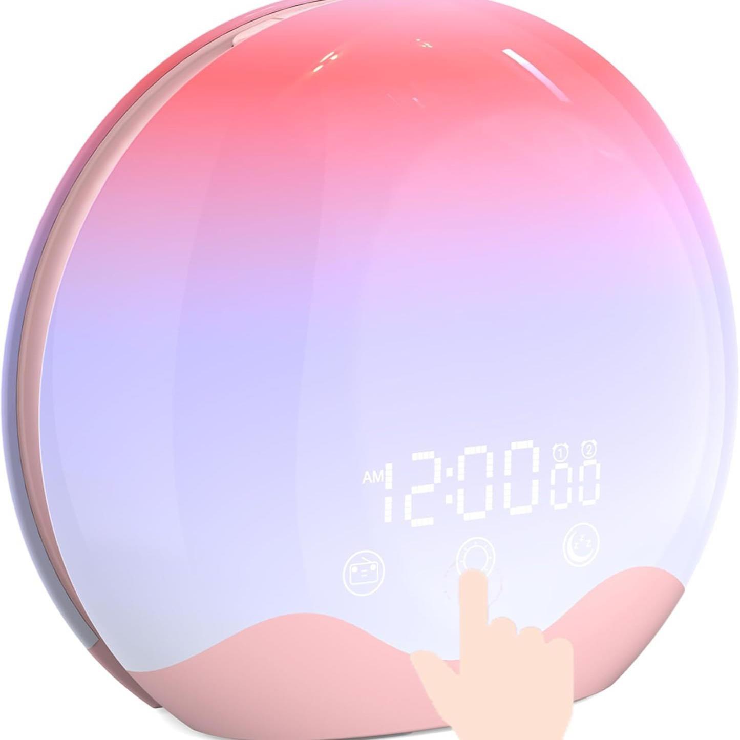 新款贝壳双面发光模拟日出唤醒灯 七彩氛围夜灯LED电子时间闹钟唤