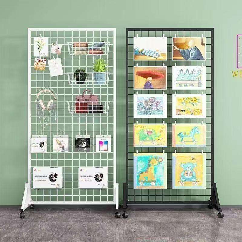 摄影饰品网格置物架移动幼儿园作品展示照片墙立体收纳书画落地架