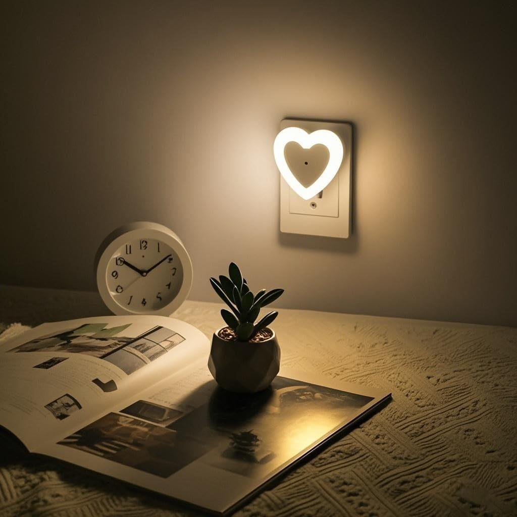亚马逊跨境心形LED夜灯插电式氛围灯光控感应卧室浴室照明灯具新