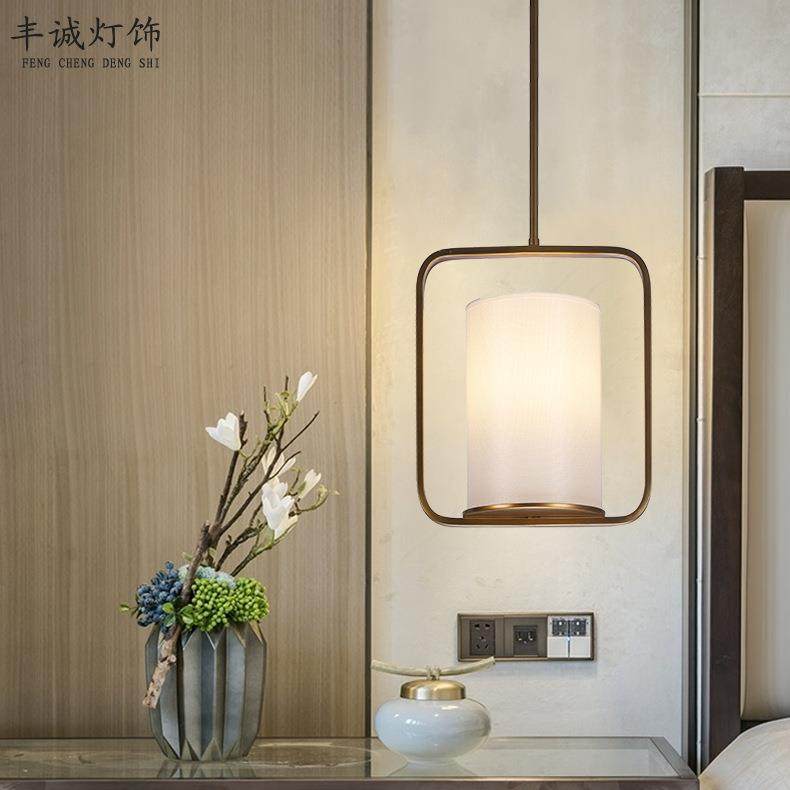 新中式小吊灯单头楼梯走廊茶楼玄关灯饰中式古典布艺床头吊灯厂家