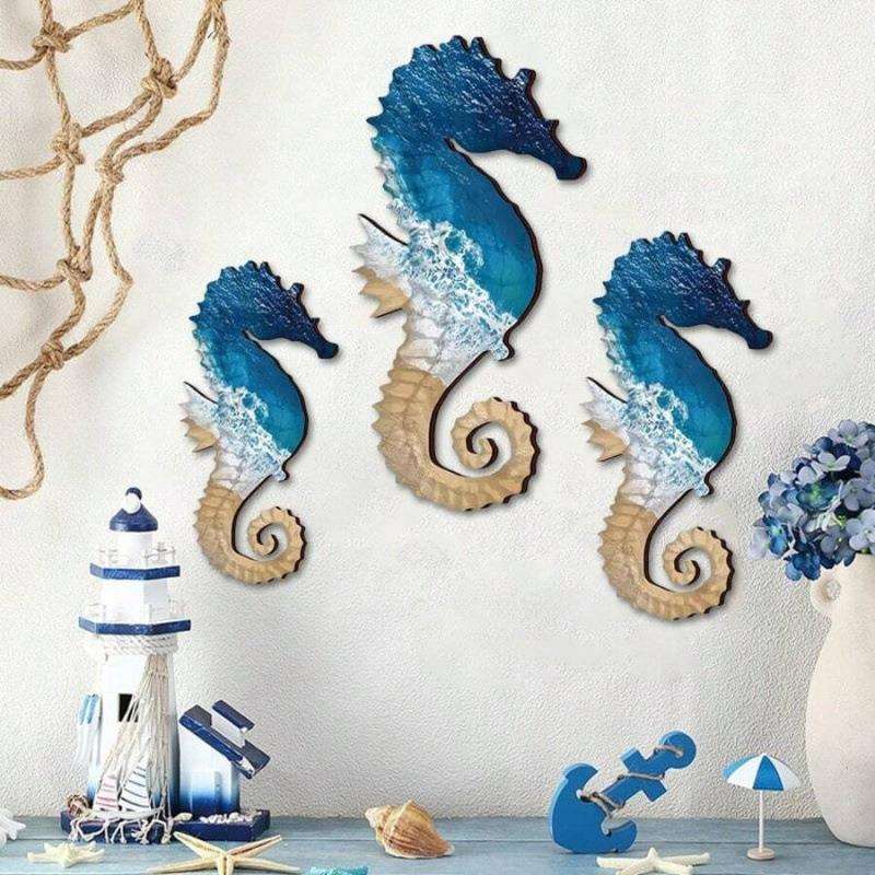 2026款 N8740 海外仓TEMU跨境新款墙饰海马造型木艺品