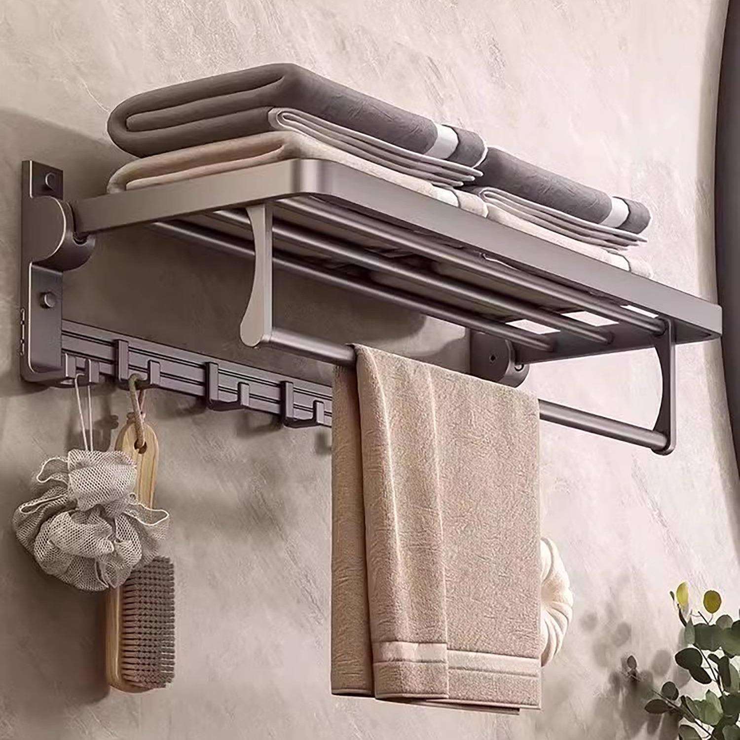 太空铝浴室毛巾架免打孔厕所卫生间置物架衣服收纳壁挂式洗手间