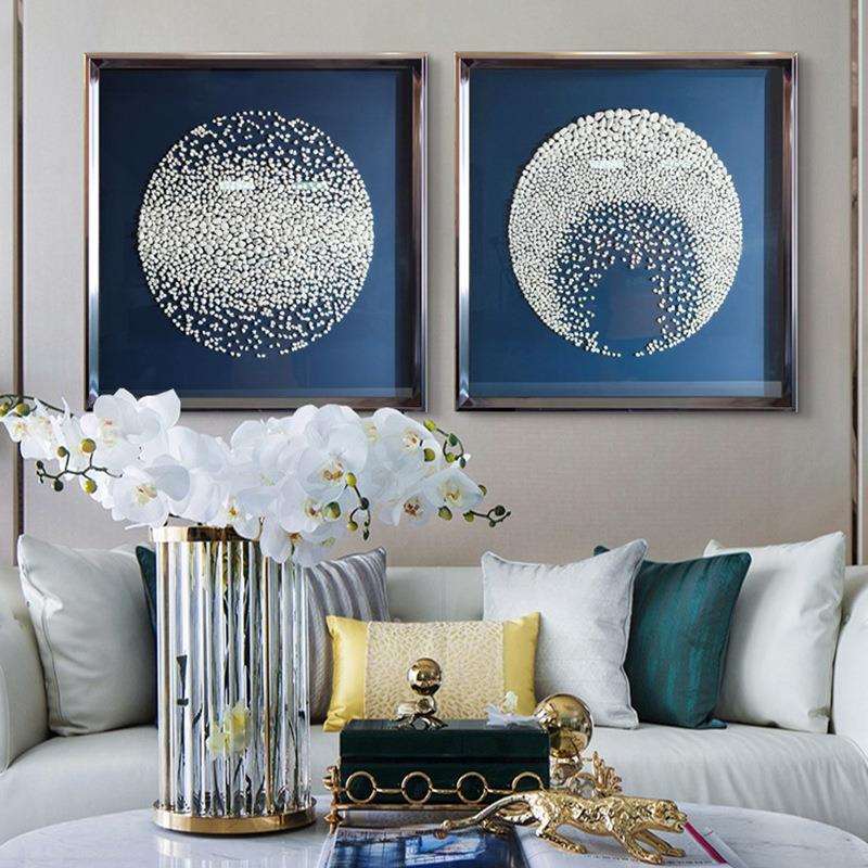 石子画客厅家装饰品画立体画软装装饰画沙发背景画轻奢餐厅挂画蓝