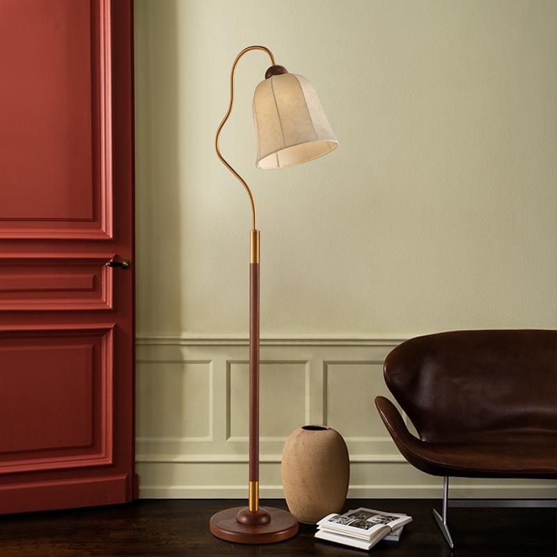 客厅落地灯法式中古实木轻奢高级感美式沙发灯复古卧室落地台灯