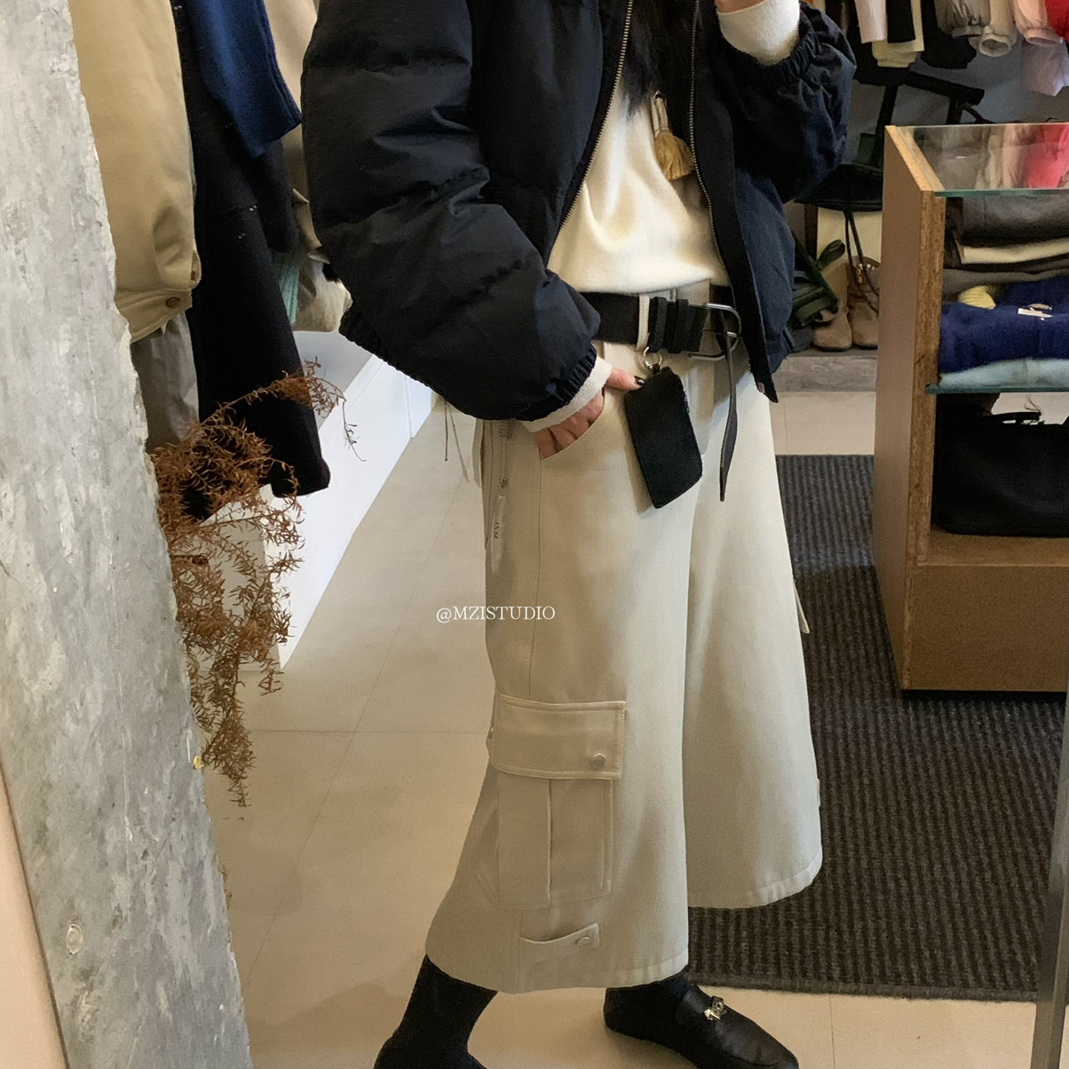 MZI STUDIO-标加绒加厚保暖大口袋工装时髦七分休闲裤(不配腰带)