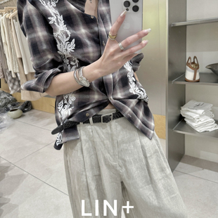 LIN DX003 夏上新～大牌刺绣渐变格纹藤蔓翻领防晒衬衫