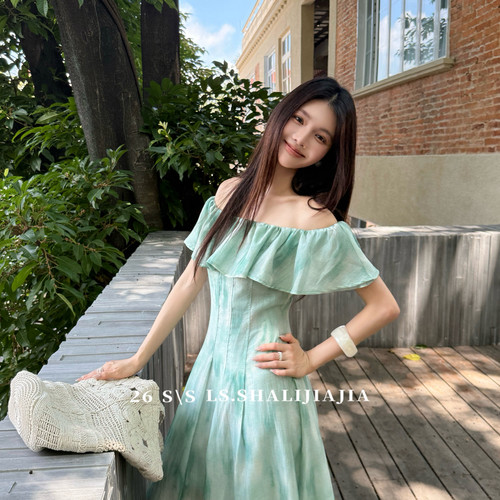 LS-白标26夏上新云间晕染法式荷叶领度假风连衣裙23378