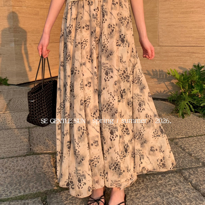 SE GENTLE SUN-回头率拉满复古豹纹橡筋腰不规则下摆半身裙85372