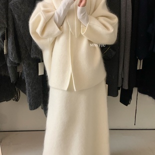 MISSYOU冬上新温柔甜美可爱兔耳系带保暖羊毛针织超幼马海毛开衫