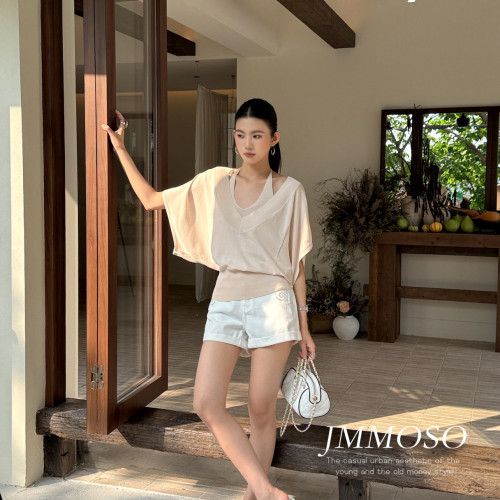 ZY GODDESS-休闲高腰烫钻口袋百搭显瘦卷边阔腿裤休闲短裤JQ5088
