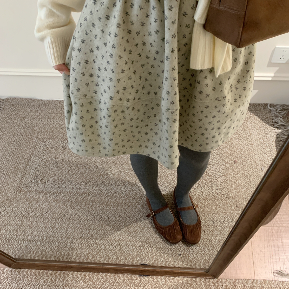 芭妮Bonnet-爆款升级韩系气质碎花毛呢花苞裙加厚半身裙(有口袋)