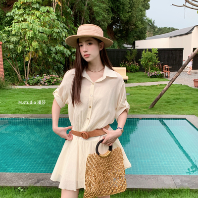 MSTUDIO漫莎-6年夏上新经典气质通勤显瘦时尚连衣裙(配腰带)T8519