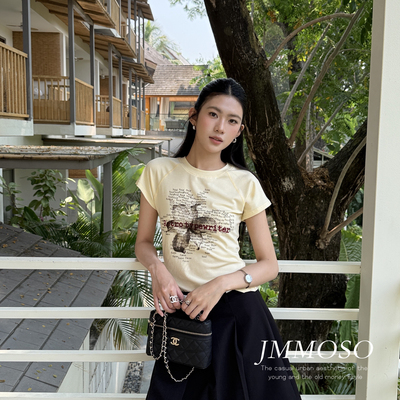 JMMOSO-高端品质韩版休闲涂鸦印花图案修身显瘦短版短袖T恤J86831