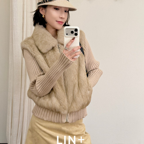 LIN+  -冬上新～芬兰皮草100兔毛老钱拼接针织皮草2638K522