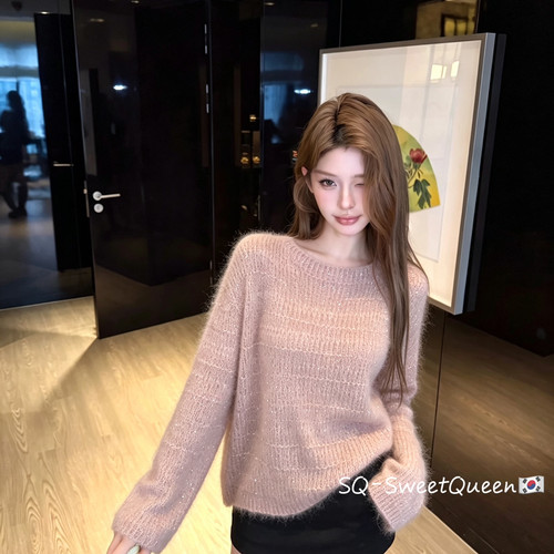 SQ-亮片细闪宽松亲肤软糯圆领羊毛针织毛衣毛衣)8801#