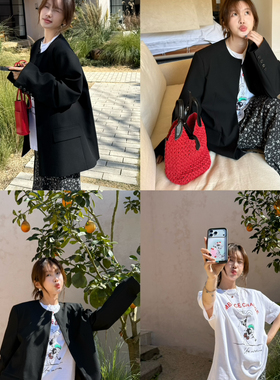 DIGM-韩系简约百搭趣味卡通小狗字母圆领宽松短袖T恤JB09587