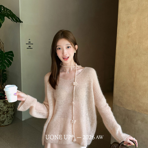 UONE-瑰温柔天花板气质软糯优雅针织衫(配飘带)(单卖针织衫)58292