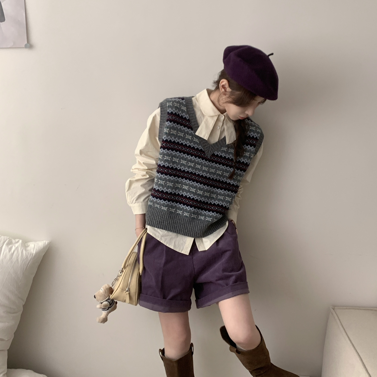 OMELET蛋卷 -秋上新韩系复古百搭v领显瘦针织马甲（含100羊毛）