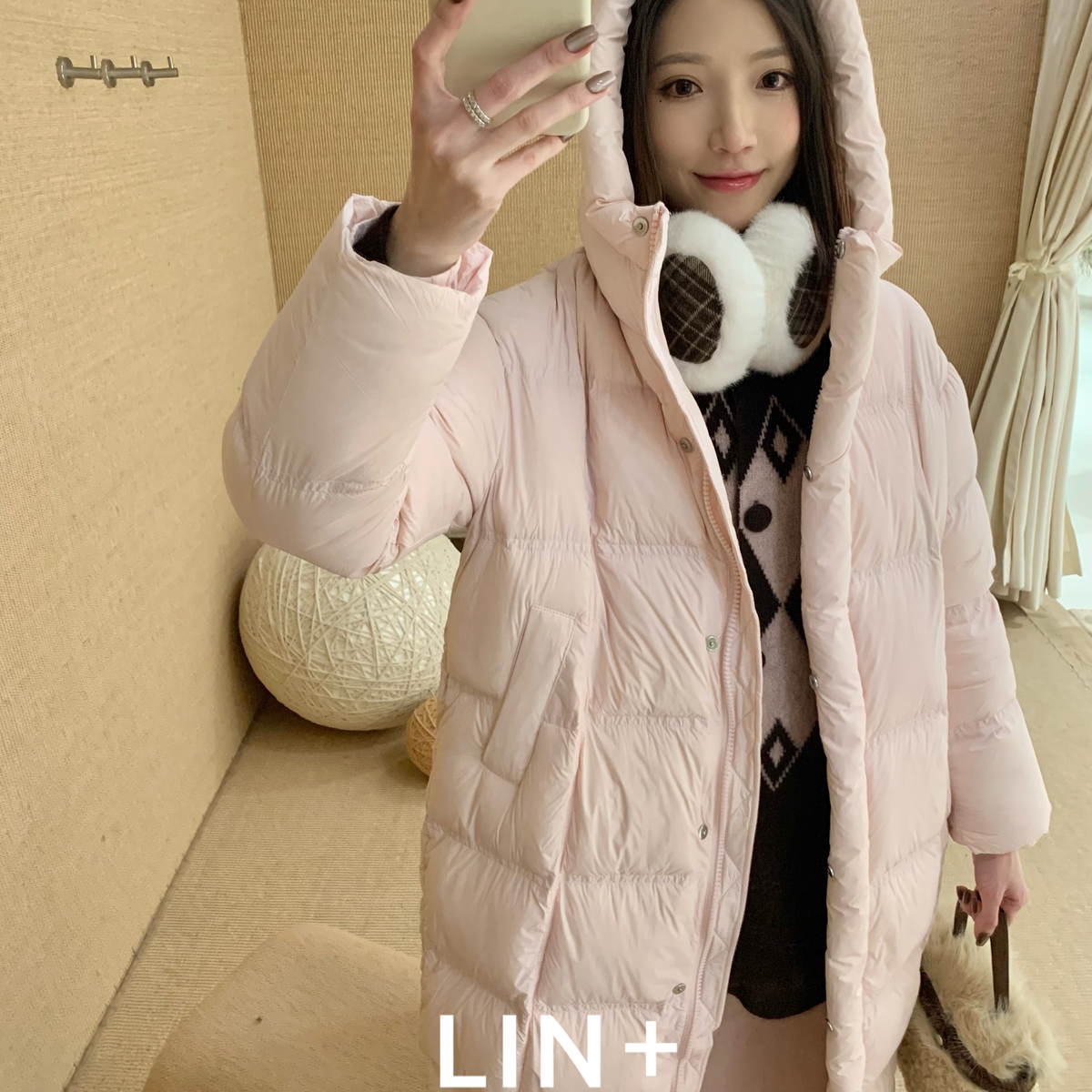 LIN+  -件过冬三星新国标长款加厚保暖连帽软乎乎保暖羽绒服外套