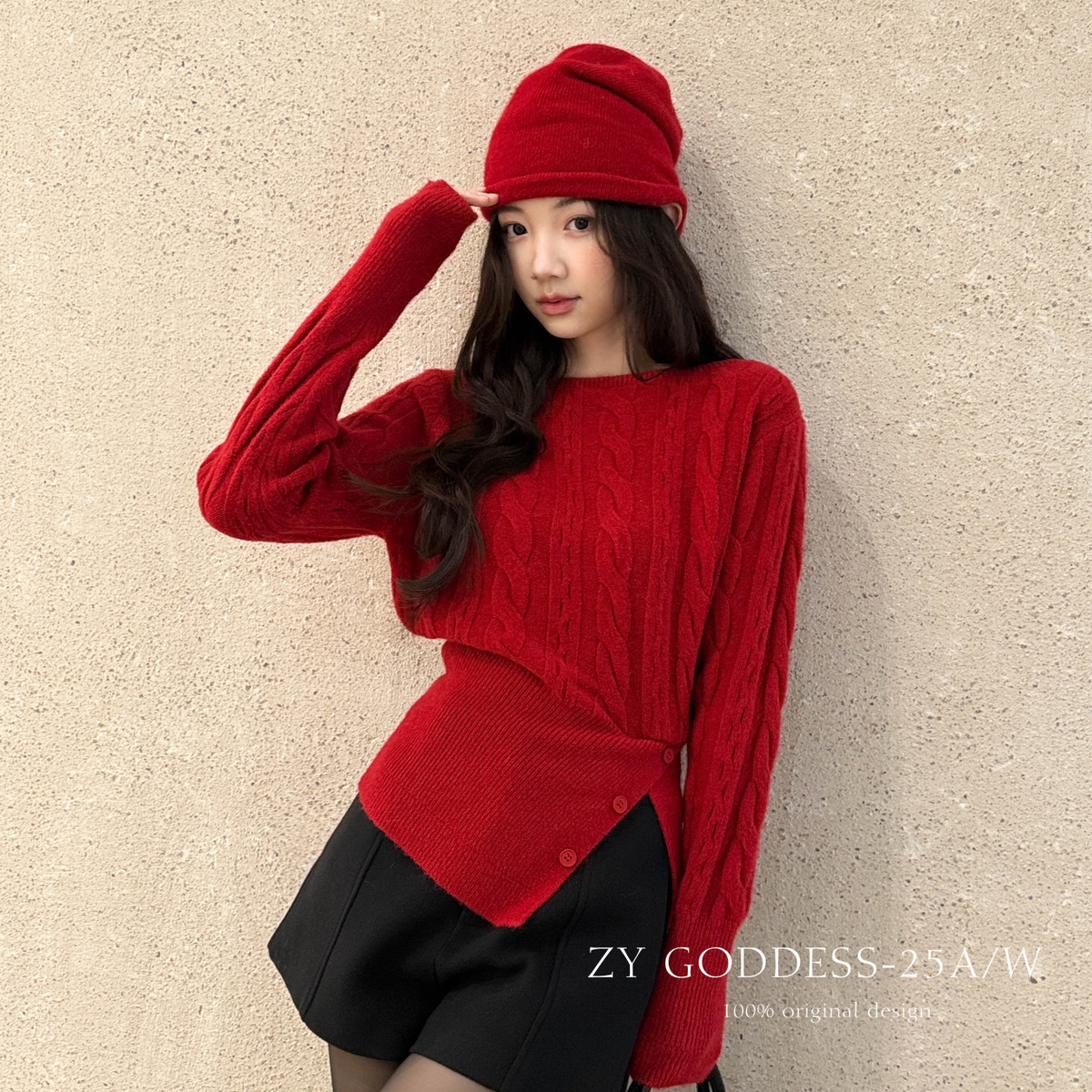 ZY GODDESS-红韩版简约气质收腰显瘦下摆开衩保暖毛衣（含19羊毛