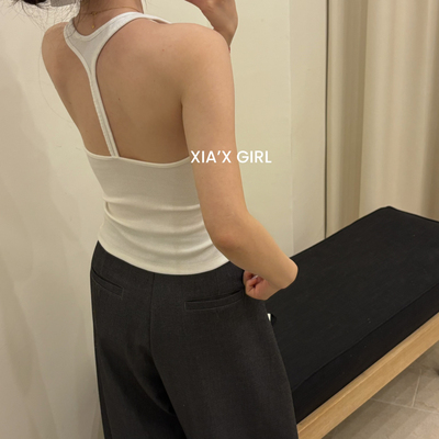 XIA夏夏-优质螺纹棉鹅蛋领美背纯色显瘦一体杯吊带背心美背内衣