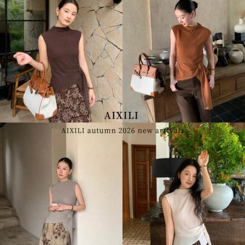 AIXILI爱西里-质感小高领肌理感侧绑带设计无袖上衣内搭背心A2359