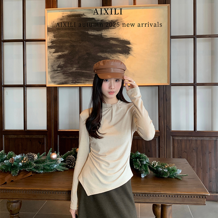 AIXILI爱西里-气质简约高级感小高领扭结设计长袖打底上衣针织衫