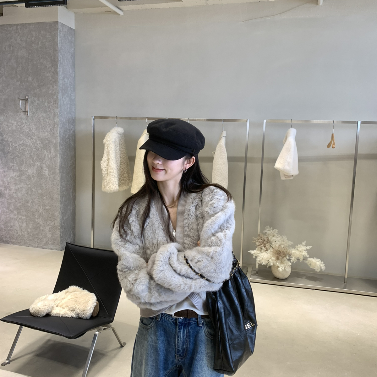 IF-new冬款气质百搭显瘦仿皮毛一体短外套