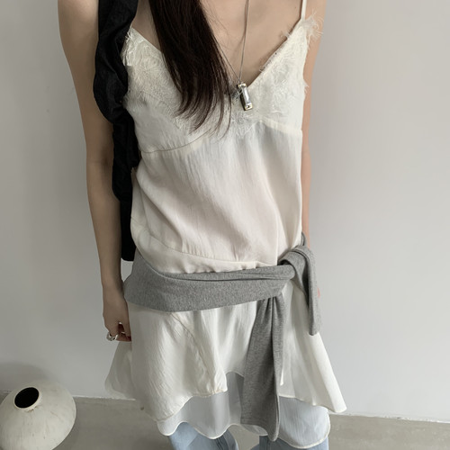 TABLE-拉满不规则蕾丝边吊带韩系博主同款松弛感叠穿连衣裙36588