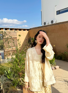 DIGM-改良时尚简约百搭V领重工提花短外套(50人丝30亚麻)DB17336