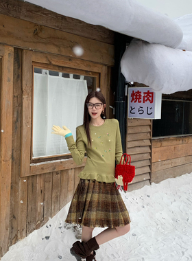 FEIMAO（YIMAO）-春韩系复古新款高腰气质格子显瘦半身裙（含10羊