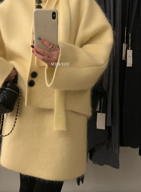 88MISS YOU-气优雅蝴蝶结单排扣针织开衫（含31.8马海毛马海拉毛