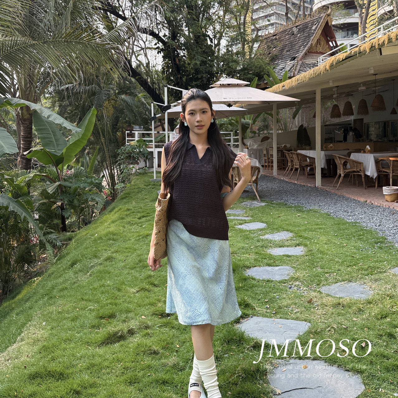 JMMOSO-标高品质韩版气质高腰飘逸雪纺点点图案中裙半身裙J86899