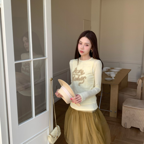 FEIMAO（YIMAO）-母印花女白色假两件不对称打底衫上衣长袖T恤207