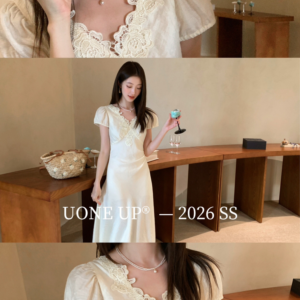 UONE-巴黎度假优雅轻奢气质小女人重工花边连衣裙265823