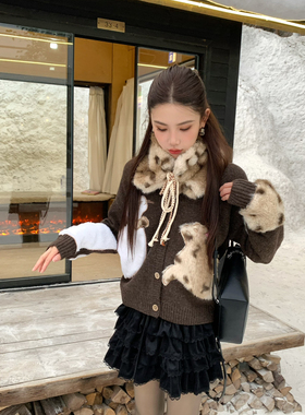 FEIMAO（YIMAO）-猫对白新款紫色重工刺绣V领针织保暖毛衣（含6羊