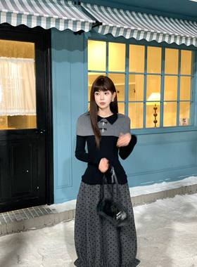 FEIMAO（YIMAO）-复古木耳边灯笼裙厚实冬款波点裙小众洋气半身裙