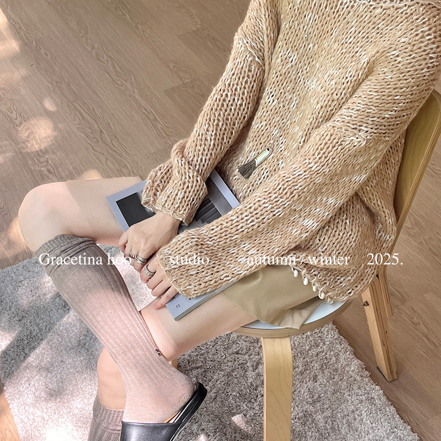 GRACETINA HOO式慵懒粗棒针编织松弛简约羊毛保暖毛衣