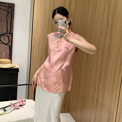 王奕可amzg-夏上新南油品质新中式重工钉珠刺绣立领小衫33909