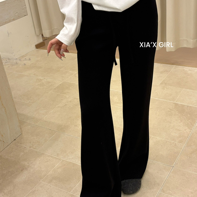 XIA夏夏-纯色简约软糯空气裤抽绳高腰休闲显瘦喇叭裤女神裤休闲裤