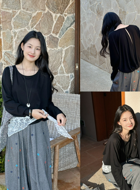 DIGM-春上新极简松弛感纯色圆领后背镂空设计宽松显瘦小衫DB17169