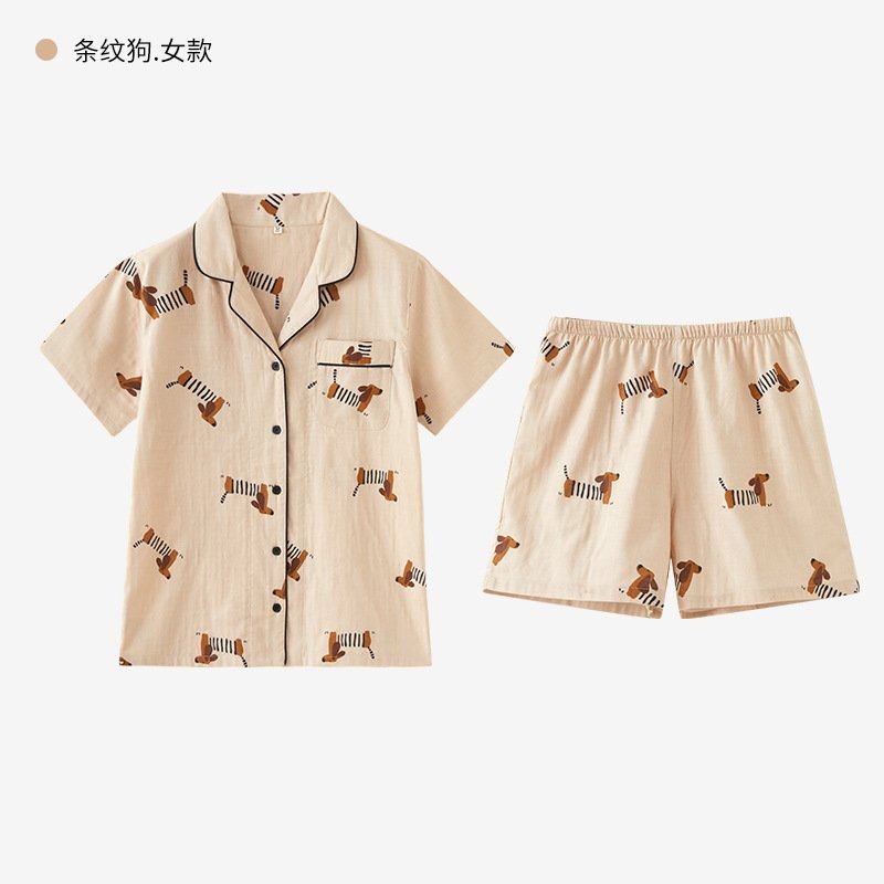 自如-全棉卡通睡衣男女同款夏季短袖情侣家居服纯棉纱布套装大码,居家布艺,汗蒸服,淘宝优惠券,粉丝福利购,淘宝优惠卷