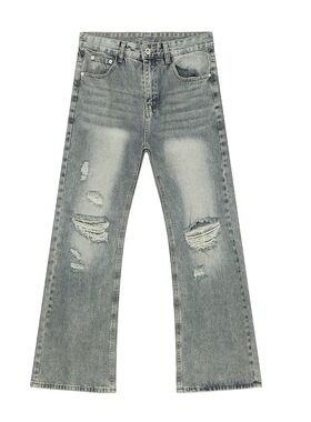 MTLCLOTHES男装|2024夏款新品 街头风磨坏破洞做旧复古微喇牛仔裤