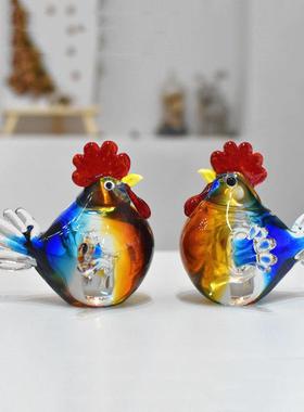 创意琉璃玻璃水晶小公鸡母鸡摆件样板间工艺品家居装饰品生日礼物
