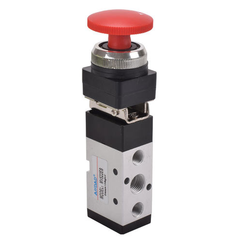 MV522EB大圆按钮带锁PP二位五通手动机械阀三通LBPBR气动滚轮开关