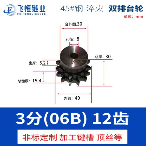 3分06B-2-45钢双排带台链轮-10121314151617181920212223-45齿