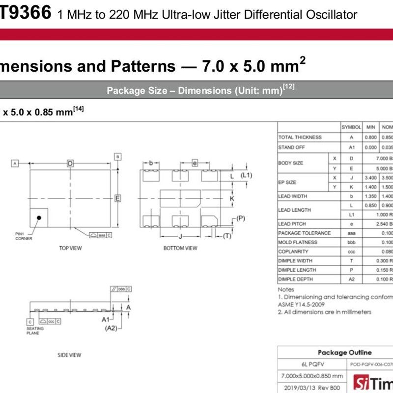 SIT9366AI-1iEF-33E 148.5M 148.5MHZ 7050 低抖动差分晶振 3.3V